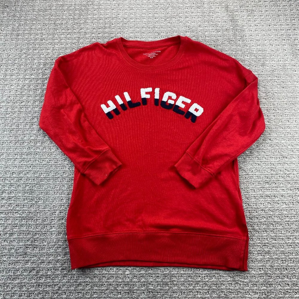 Tommy Hilfiger Sleepwear Sweater Women Medium M Red Pull Over Shirt Spell Out
